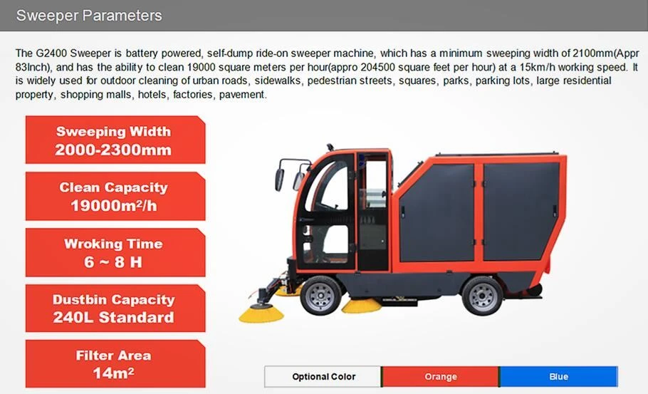 spcecifications of road sweeper machine g2400